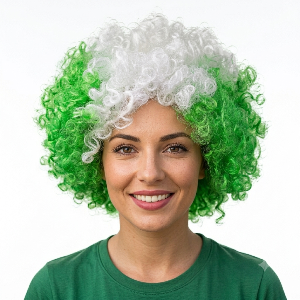 Peluca Afro Verde Blanco C/1
