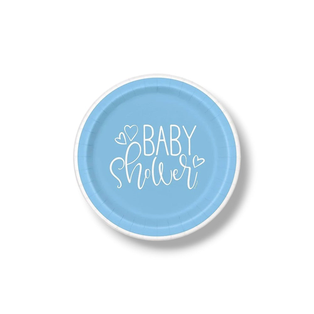 Plato 7" Blue Hearts Baby Shower C/8