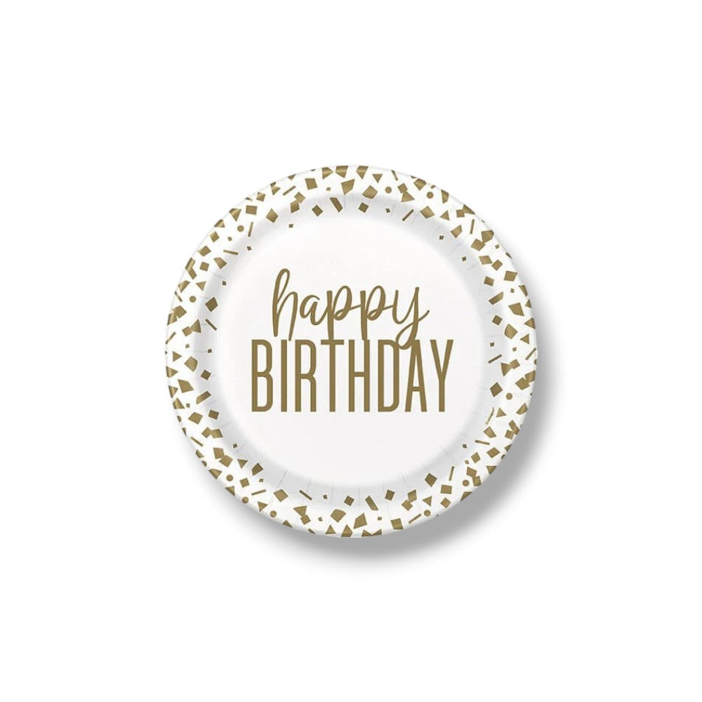 Plato 7" Confetti Gold Birthday C/8