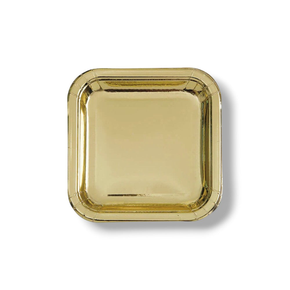 Plato 7" Cuadrado Foil Dorado C/8