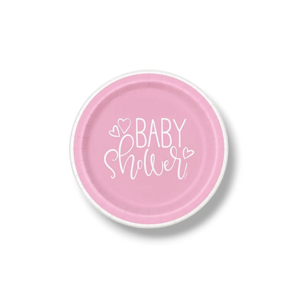 Plate 7" Pink Hearts Baby Shower C/8