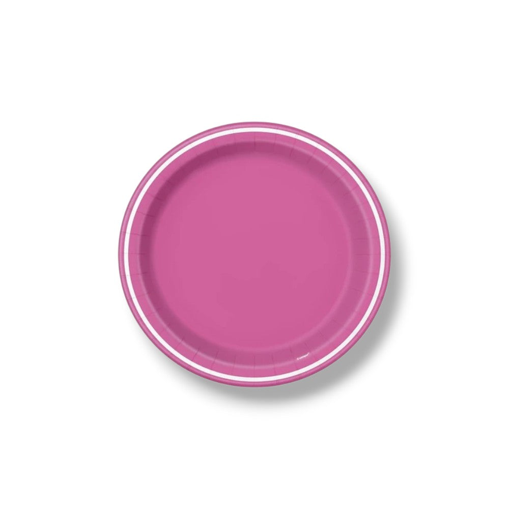 Plato 7" Redondo Rosa Contorno Blanco C/8
