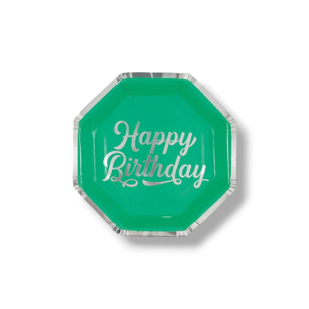 Plato Hexagonal  7" Silver & Bright Happy Birthday C/8