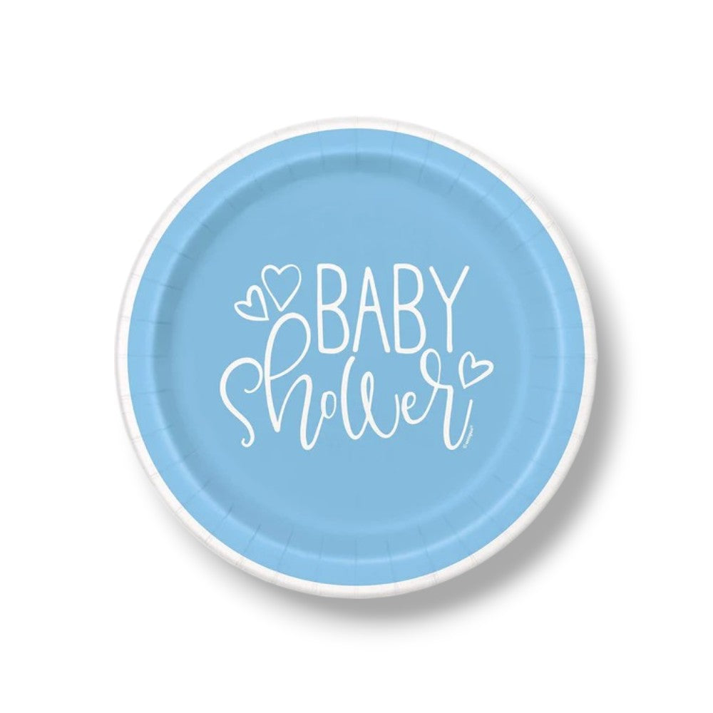 Plato 9" Blue Hearts Baby Shower C/8