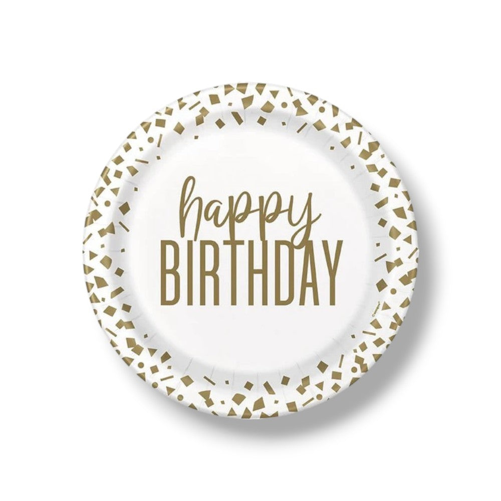 Plato 9" Confetti Gold Birthday C/8