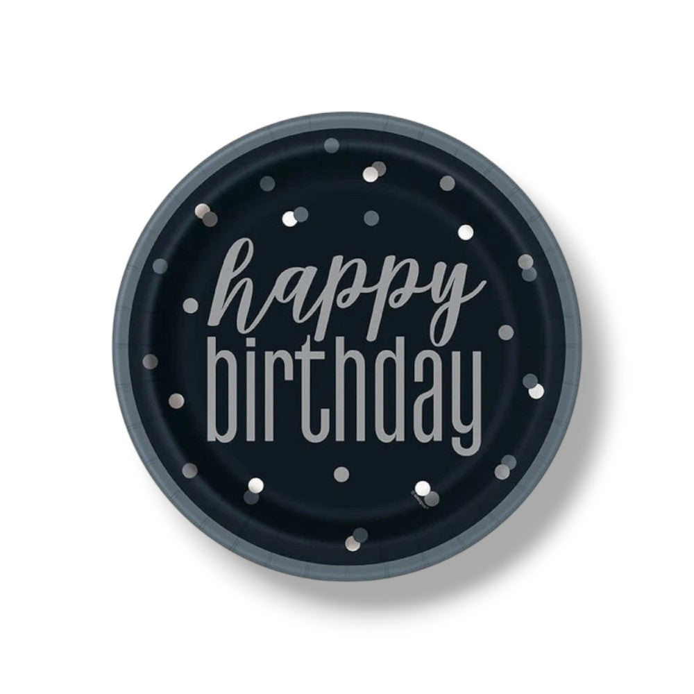 Plate 9" Happy Birthday Black &amp; Gray C/8