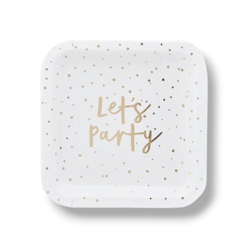 Plate 9" Foil Let's Party Gold C/8