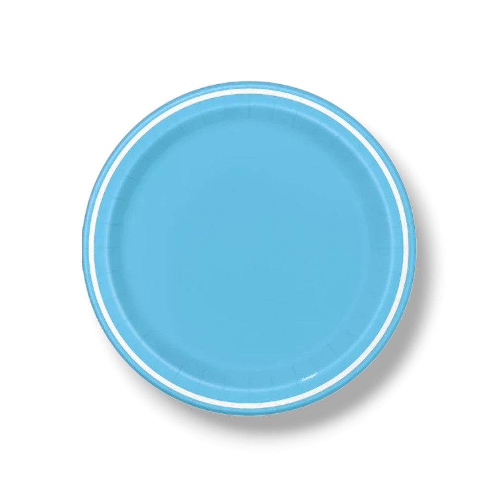 Plato 9" Redondo Azul Contorno Blanco C/8