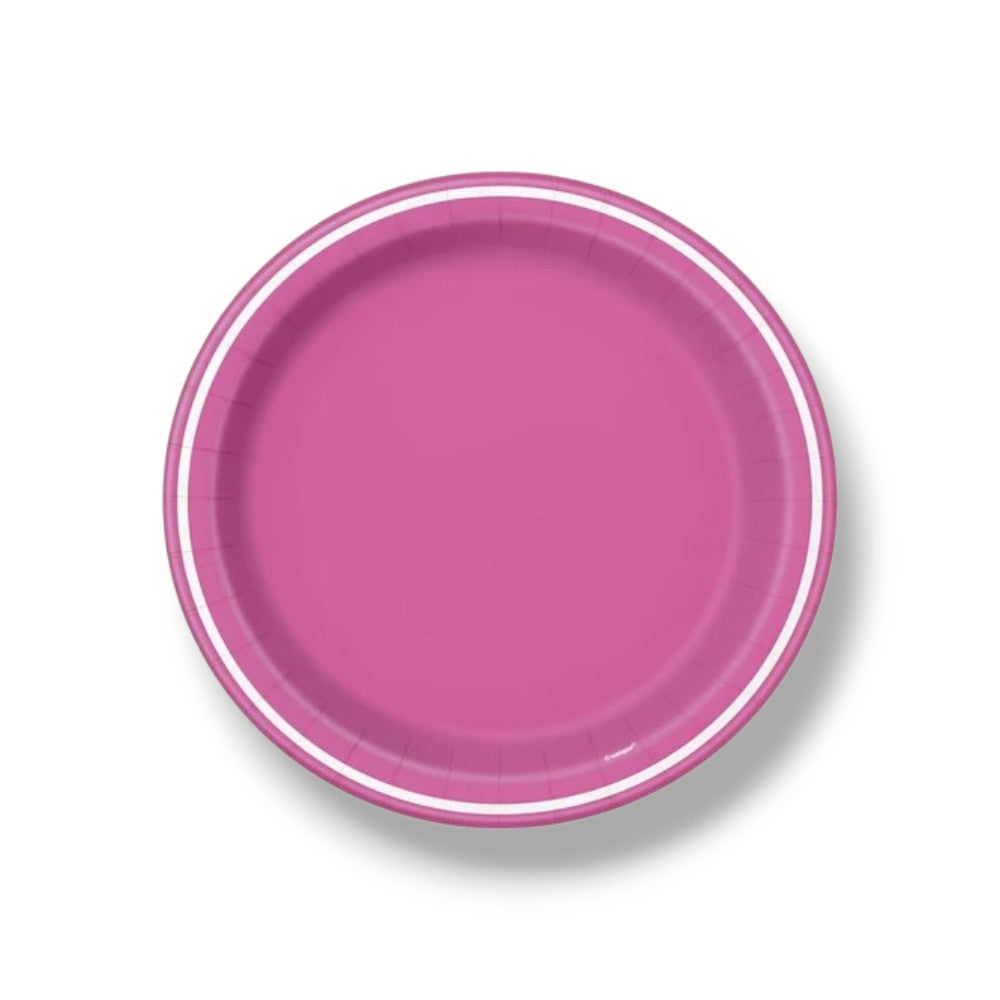 Plato 9" Redondo Rosa Contorno Blanco C/8