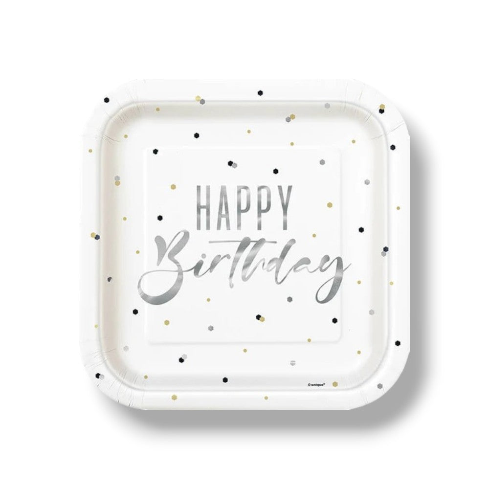 Plato 9" Silver Happy Birthday C/8
