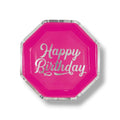 Hexagonal Plate 9" Silver &amp; Bright Happy Birthday C/8