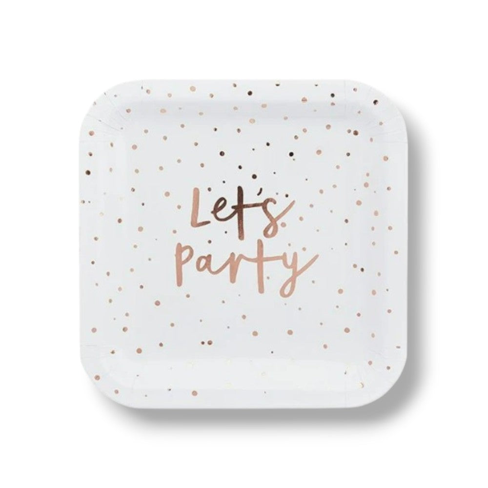 Plate 9" Foil Let's Party Rose Gold C/8