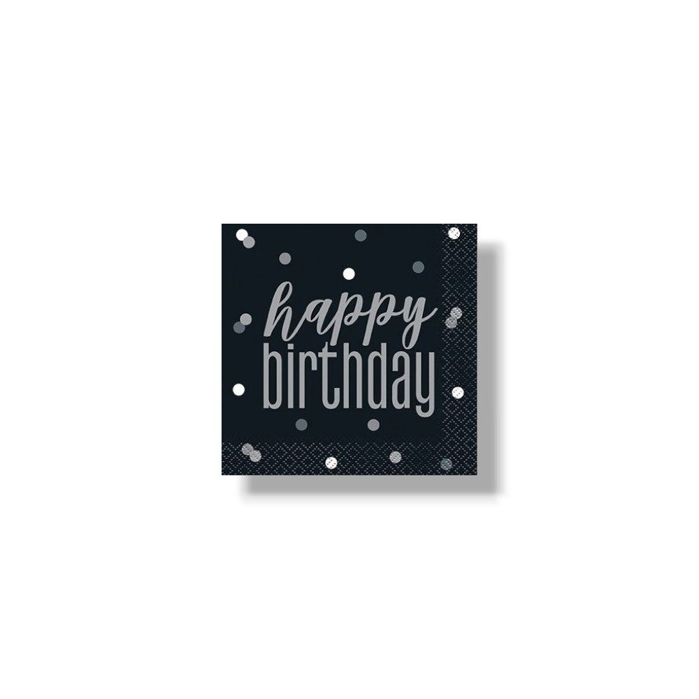 CH Happy Birthday Napkin Black &amp; Gray C/16