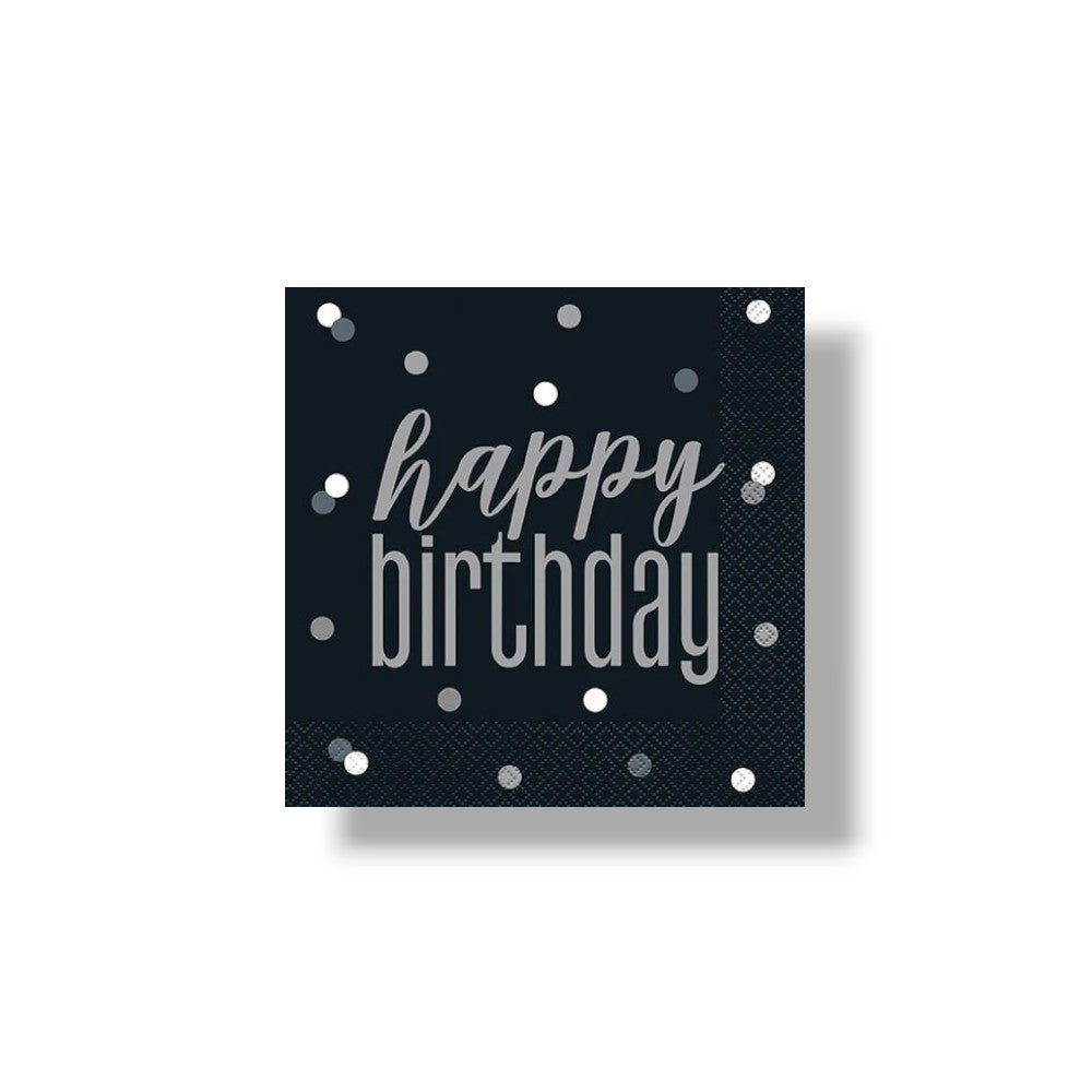 Napkin G Happy Birthday Black &amp; Gray C/16