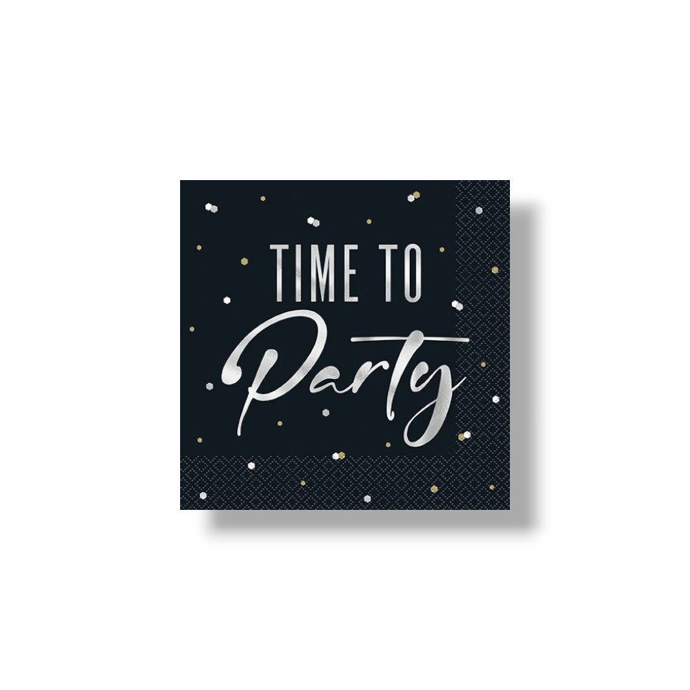 Napkin G Silver Happy Birthday Time To Party C/16