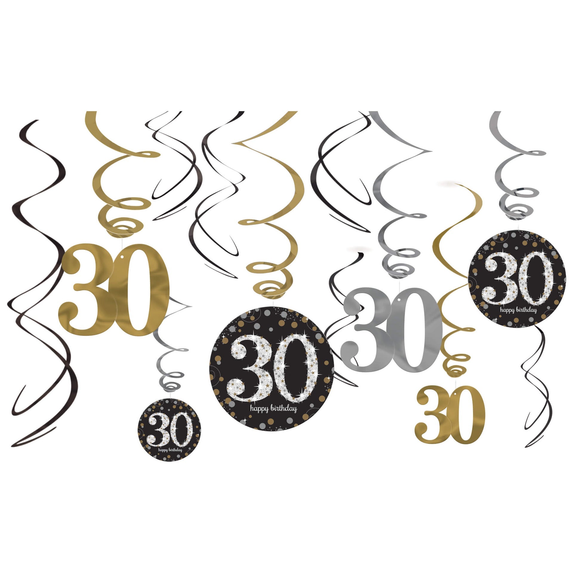 Swirl Decorations HBD 30s Sparkling Celebration C/12