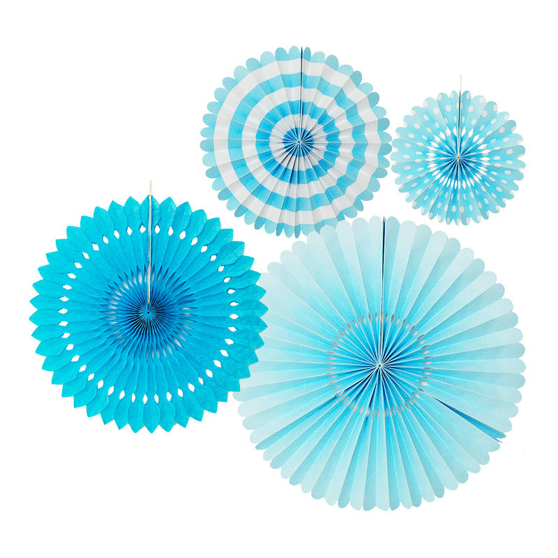 Set De Abanicos De Papel Azul C/4
