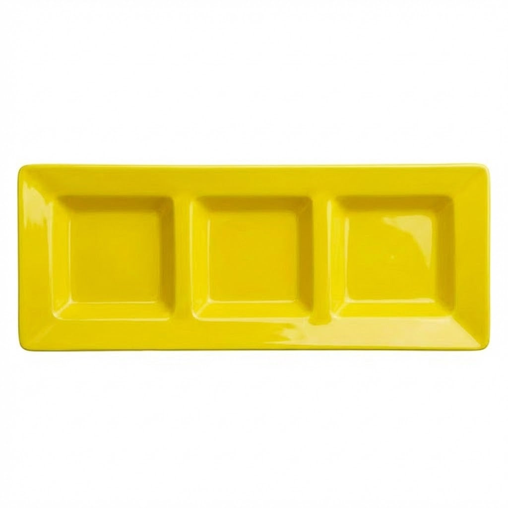 Charola Rectangular Con Division Amarillo Brillante  C/3