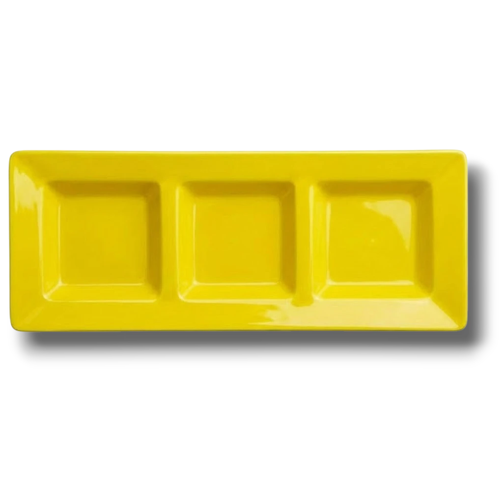 Charola Rectangular Con Division Amarillo Brillante  C/3