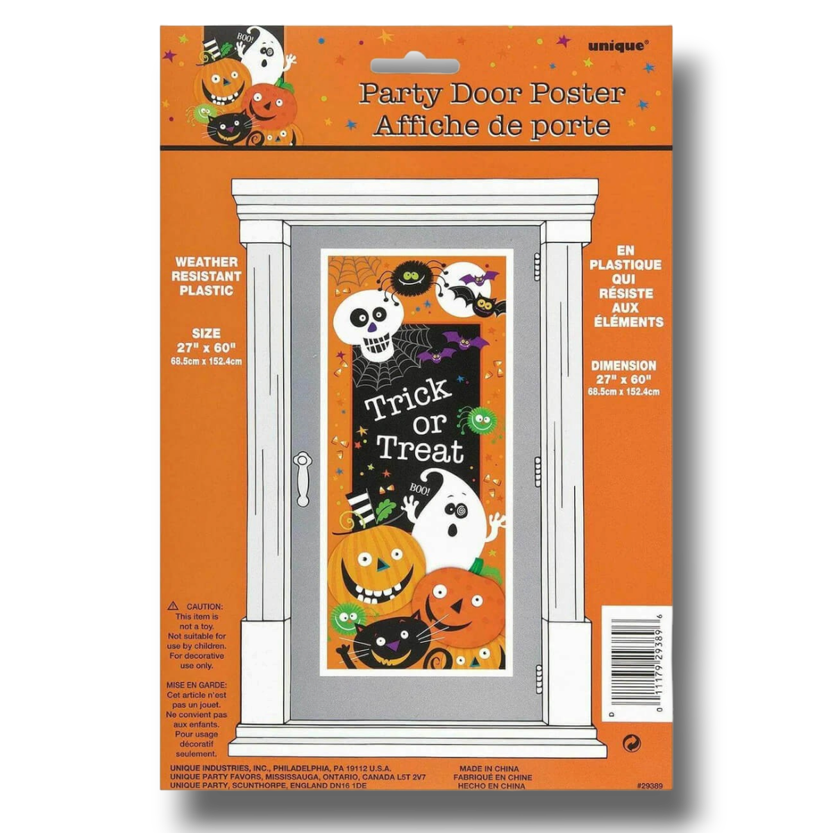 Cartel de puerta PartyStore para Halloween con diseño de calavera, calabazas y fantasmas en plástico resistente