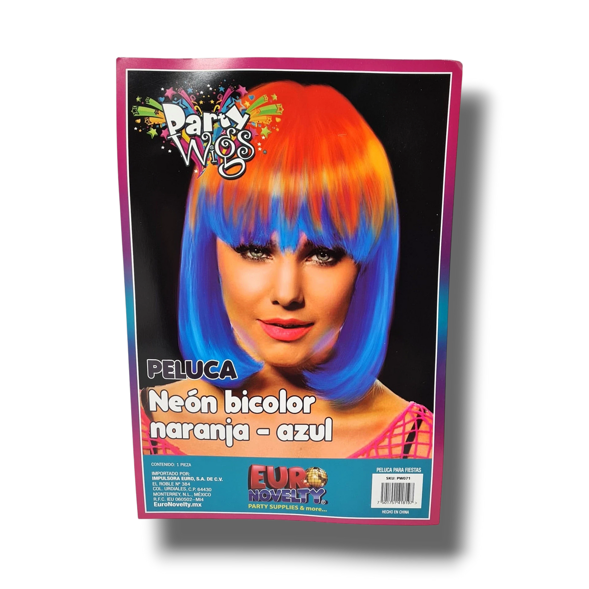 Peluca Neon Bicolor Naranja - Azul C/1