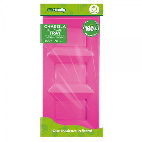 Charola Rectangular Con Division Magenta C/3