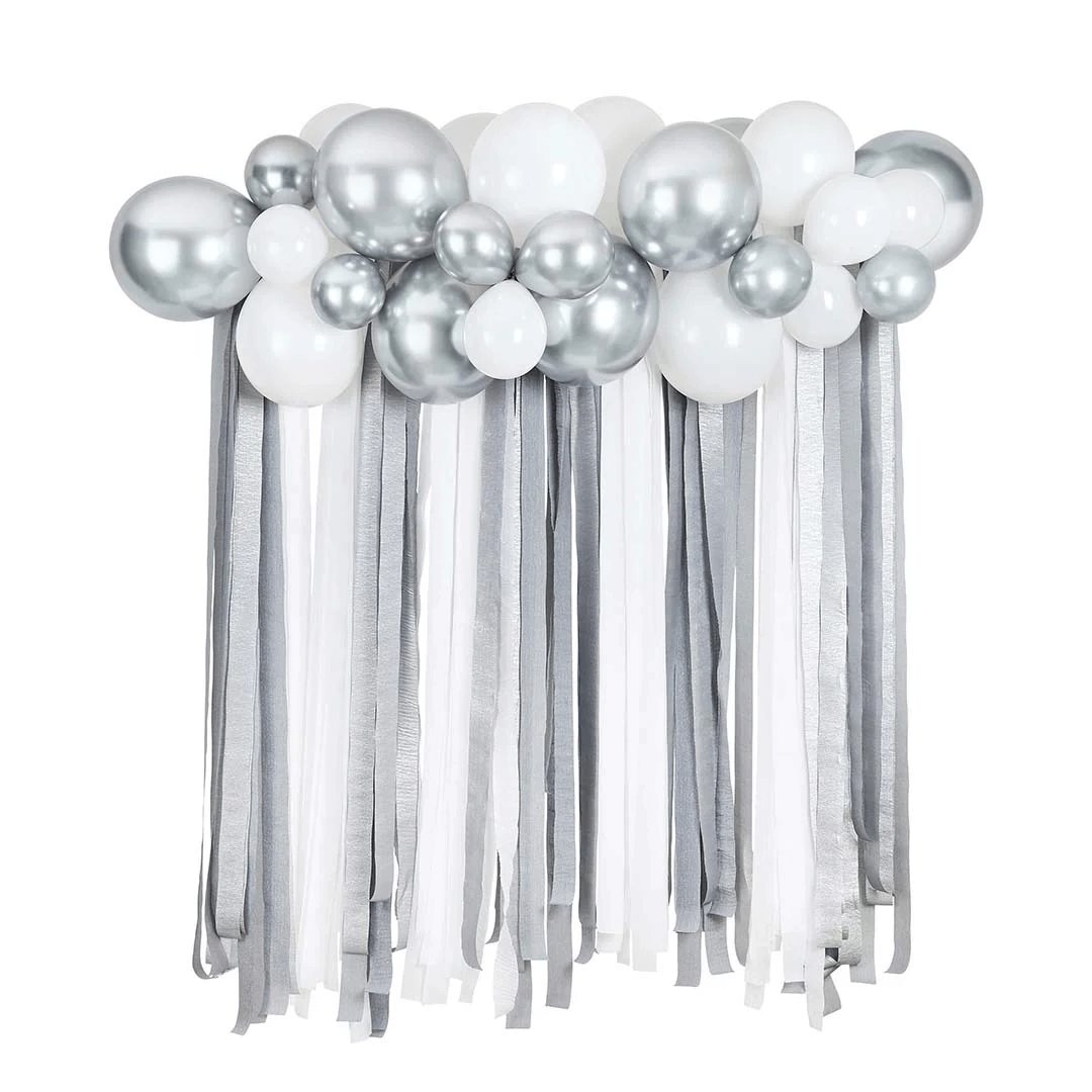Balloon And Streamer Backdrop Silver C/1