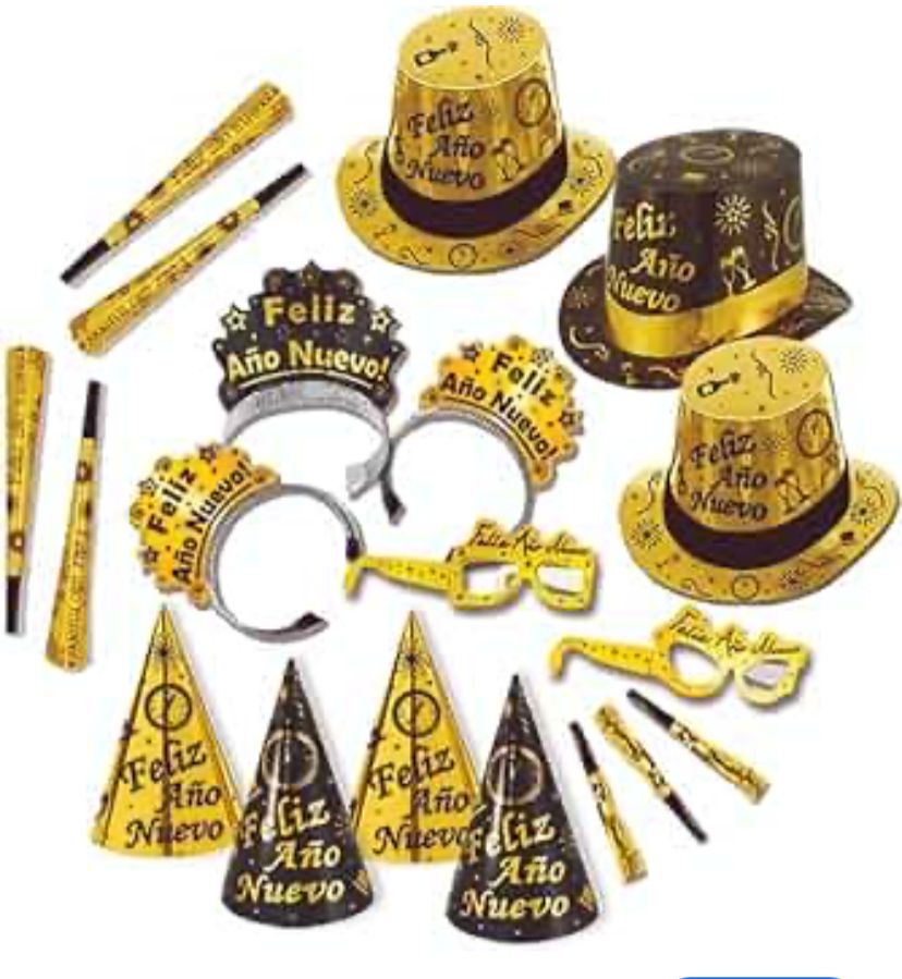 Kit Año Nuevo Para 25 Personas Negro Con Dorado