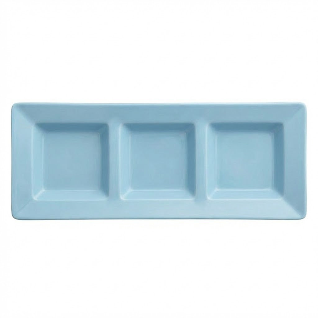 Charola Rectangular Con Division Azul Pastel C/3