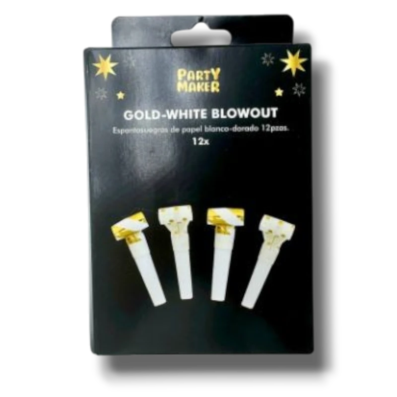 White and Gold Paper Party Favors (12 Pack)