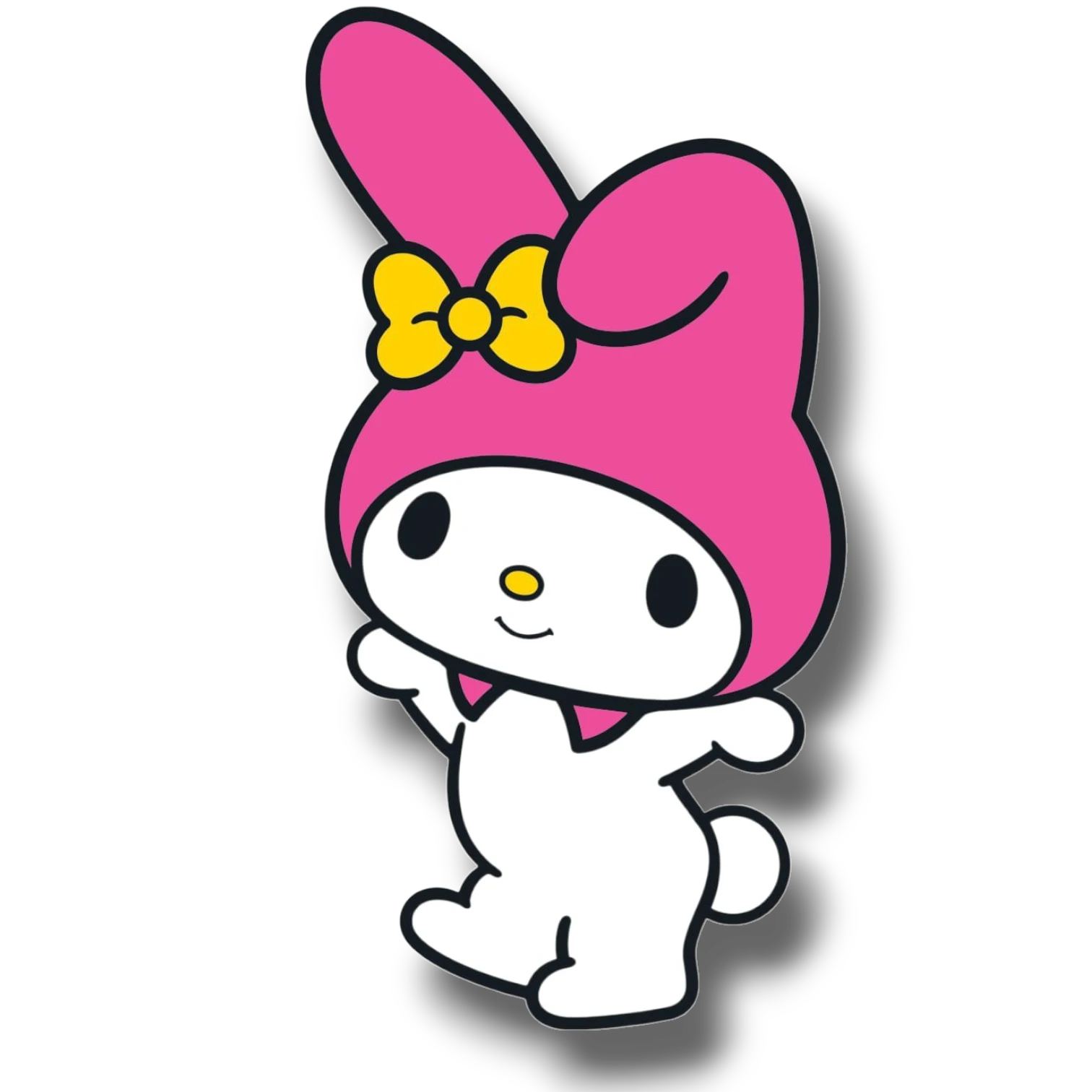 Adorno móvil My Melody de PartyStore con capucha rosa, lazo amarillo y cuerpo blanco para decoración de fiestas