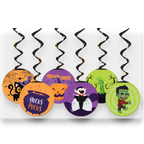 Adornos colgantes en espiral PartyStore con diseños de Halloween como calabazas, gatos, vampiros y zombies