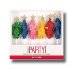 Set de 6 adornos para pastel PartyStore con forma de árbol de Navidad colorido, flecos de papel y estrellas doradas