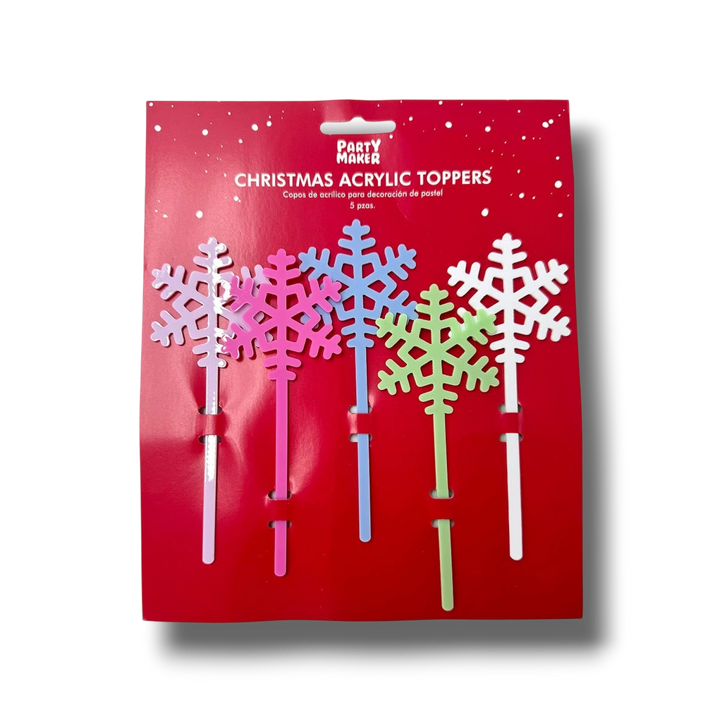 Set de 5 agitadores de acrílico PartyStore con forma de copo de nieve en colores pastel para decoración navideña