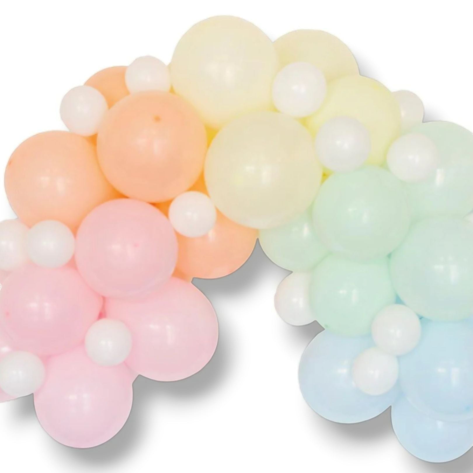 Arco de globos PartyStore en tonos pastel con globos de látex de colores suaves para decoración de fiestas