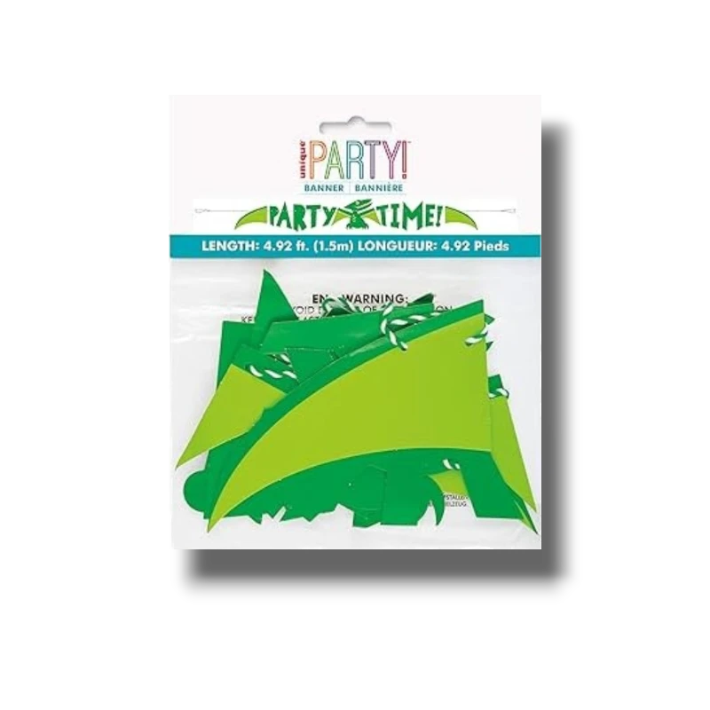 Banderín de fiesta PartyStore con diseño de dinosaurios en tonos verde y azul para decoración infantil