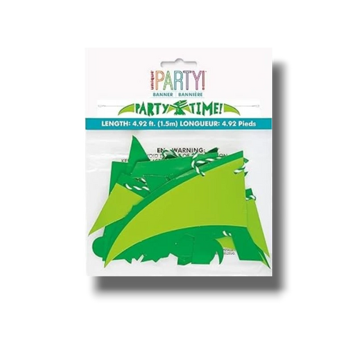 Banderín de fiesta PartyStore con diseño de dinosaurios en tonos verde y azul para decoración infantil