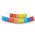 Banderín multicolor PartyStore con letras blancas que forman la frase Feliz Cumpleaños para decoración de fiestas