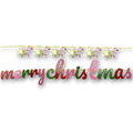 Banderín PartyStore Dulce Navidad con letras Merry Christmas, copos de nieve dorados y bastones de caramelo