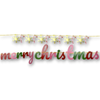 Banderín PartyStore Dulce Navidad con letras Merry Christmas, copos de nieve dorados y bastones de caramelo