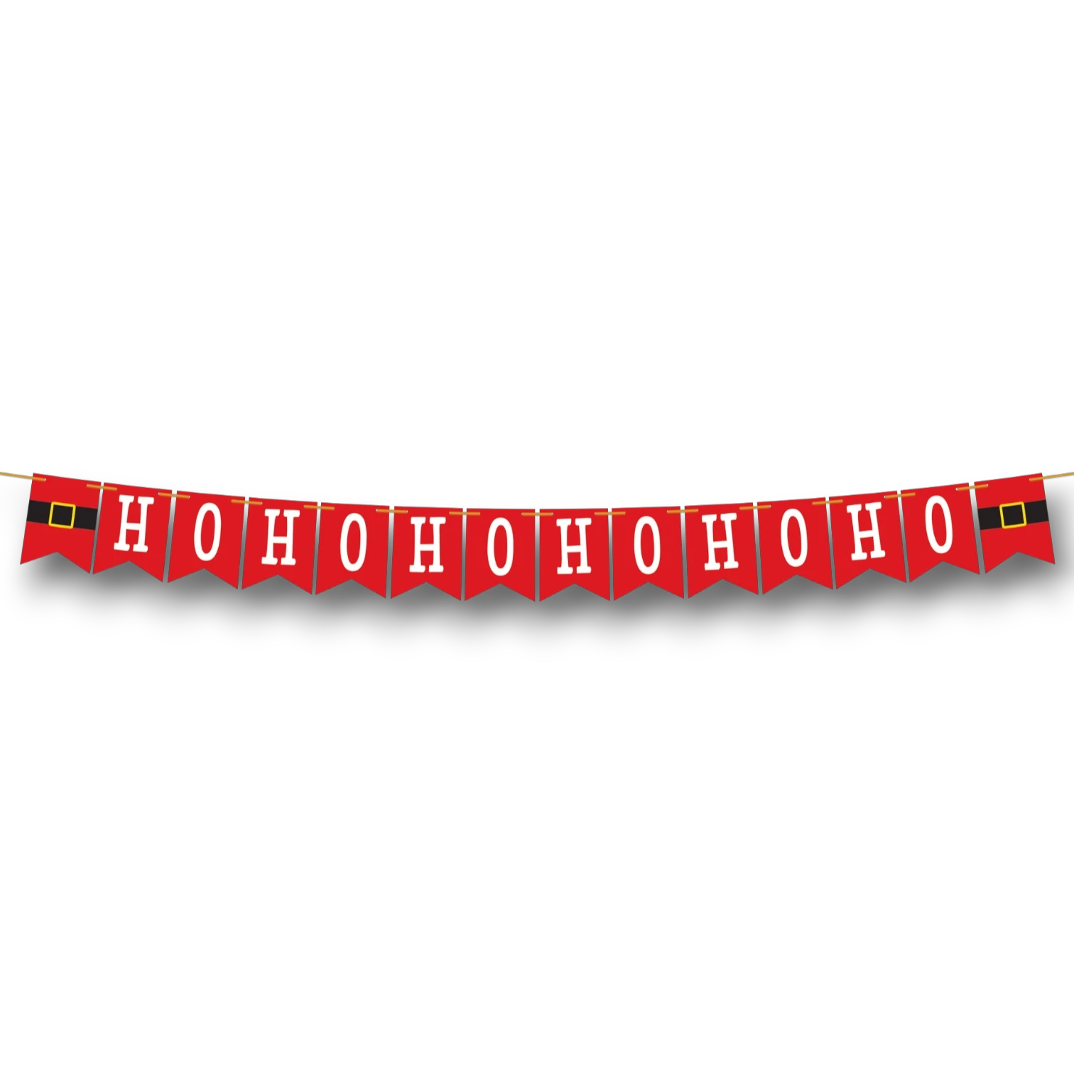 Banderín colgante navideño PartyStore con letras blancas HoHoHo sobre fondo rojo y detalles de cinturón de Santa