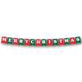 Banderín colgante PartyStore con letras blancas Merry Christmas sobre banderines alternados en rojo y verde