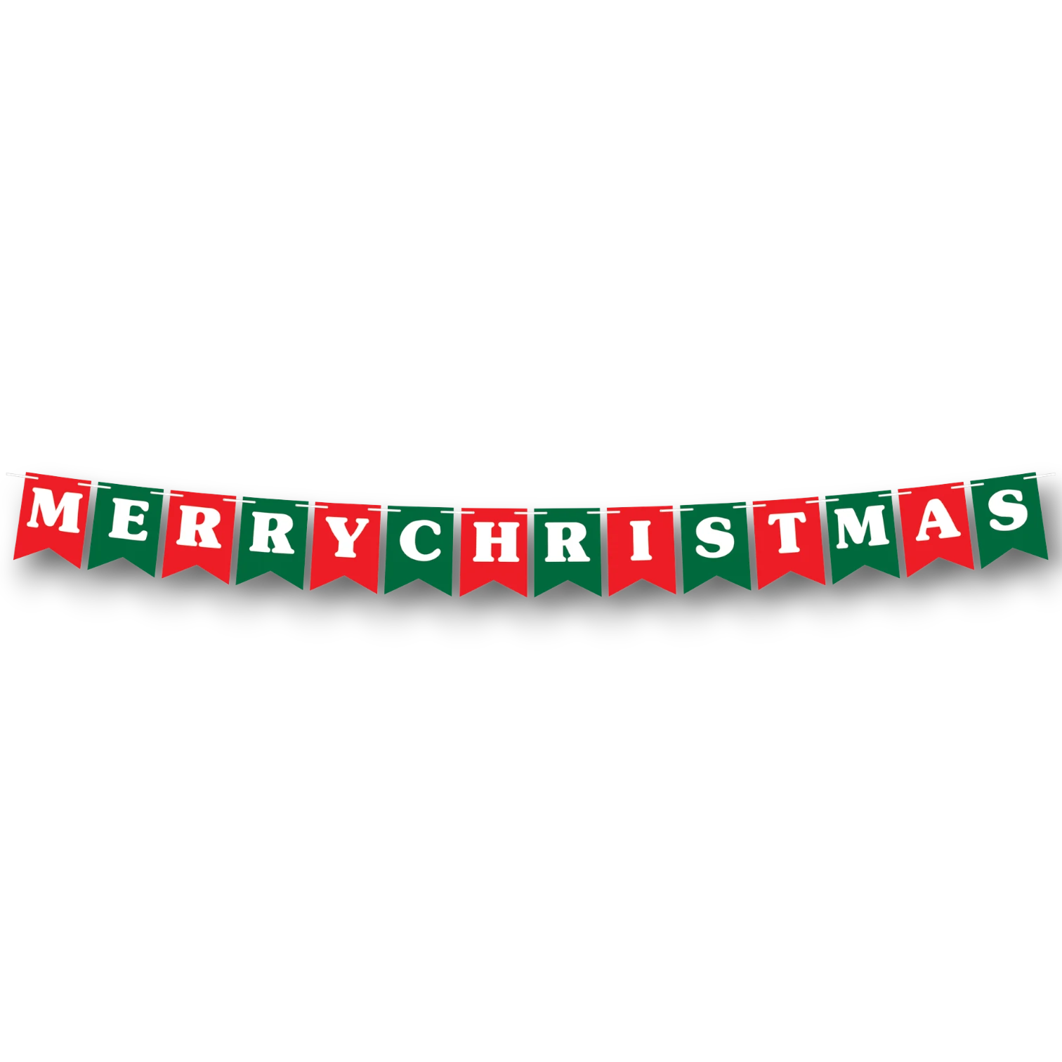 Banderín colgante PartyStore con letras blancas Merry Christmas sobre banderines alternados en rojo y verde