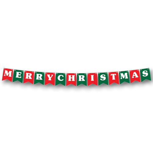 Banderín colgante PartyStore con letras blancas Merry Christmas sobre banderines alternados en rojo y verde