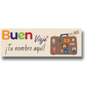 Banner personalizable PartyStore con texto Buen Viaje y maleta vintage decorada con pegatinas de viajes
