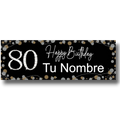 Banner de cumpleaños PartyStore negro con el número 80 en blanco y espacio personalizable para nombre