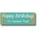 Banner de cumpleaños PartyStore color menta con confeti dorado y texto personalizable Happy Birthday