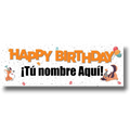 Banner de cumpleaños PartyStore con diseño de perros, globos y espacio personalizable para nombre