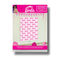 Banner de fotos PartyStore con diseño de rayas rosas y logo de Barbie para decoración de fiestas infantiles