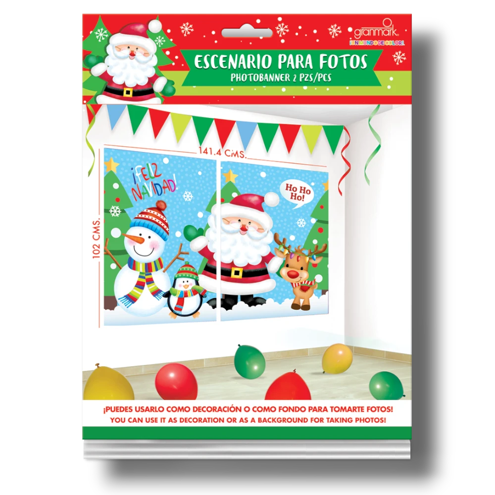 PartyStore banner decorativo de Navidad con Santa, muñeco de nieve y reno para fondo de fotos
